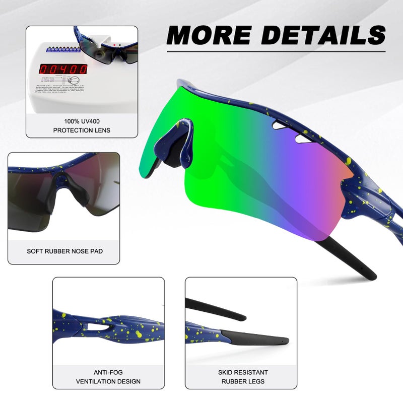 BangLong Polarized Sports Sunglasses Cycling Sun Glasses for Men Women with 5 Interchangeable Lenes for Running Baseball Golf - Image 4