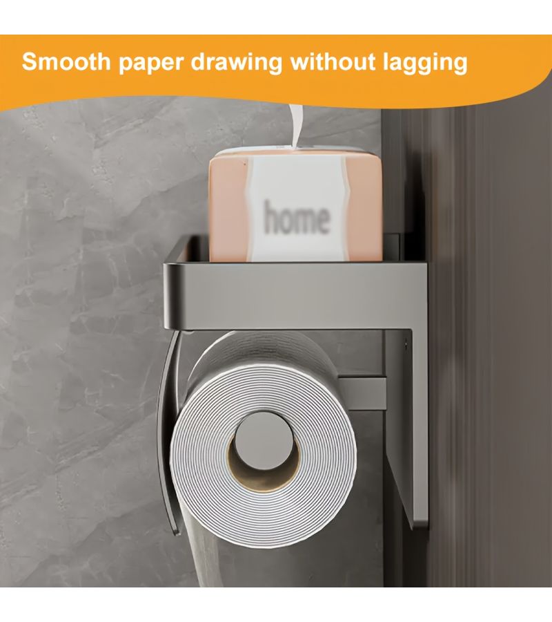 1pc Wall Mounted Toilet Paper Holder With Cover Space Saving Aluminum Gray Easy Install Shelf Smooth Rectangular Surface Bathroom Tissue Dispenser Rack Commercial - Image 5