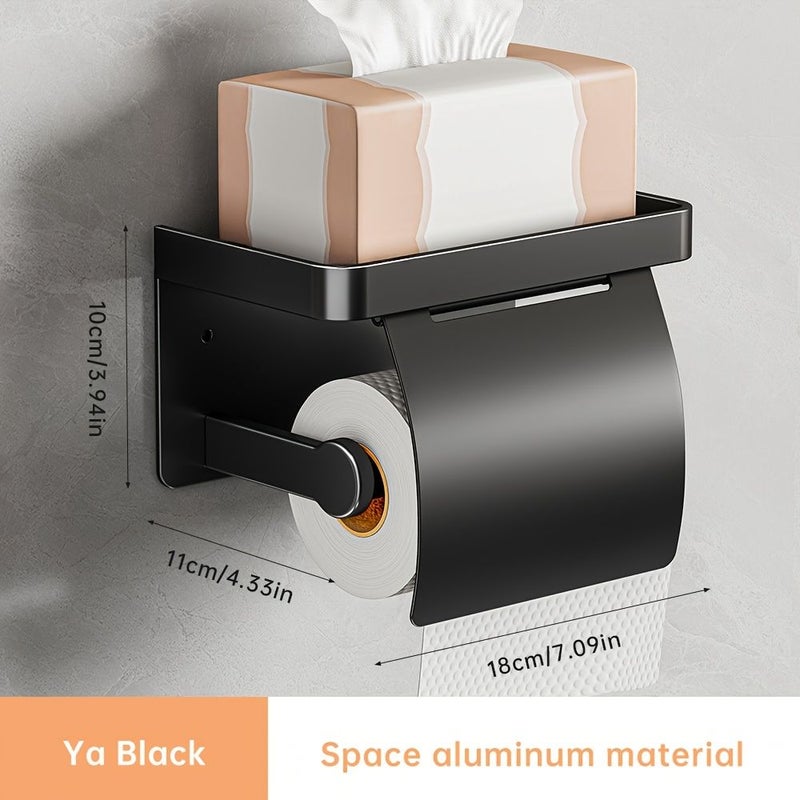 1pc Wall Mounted Toilet Paper Holder With Cover Space Saving Aluminum Gray Easy Install Shelf Smooth Rectangular Surface Bathroom Tissue Dispenser Rack Commercial - Image 2