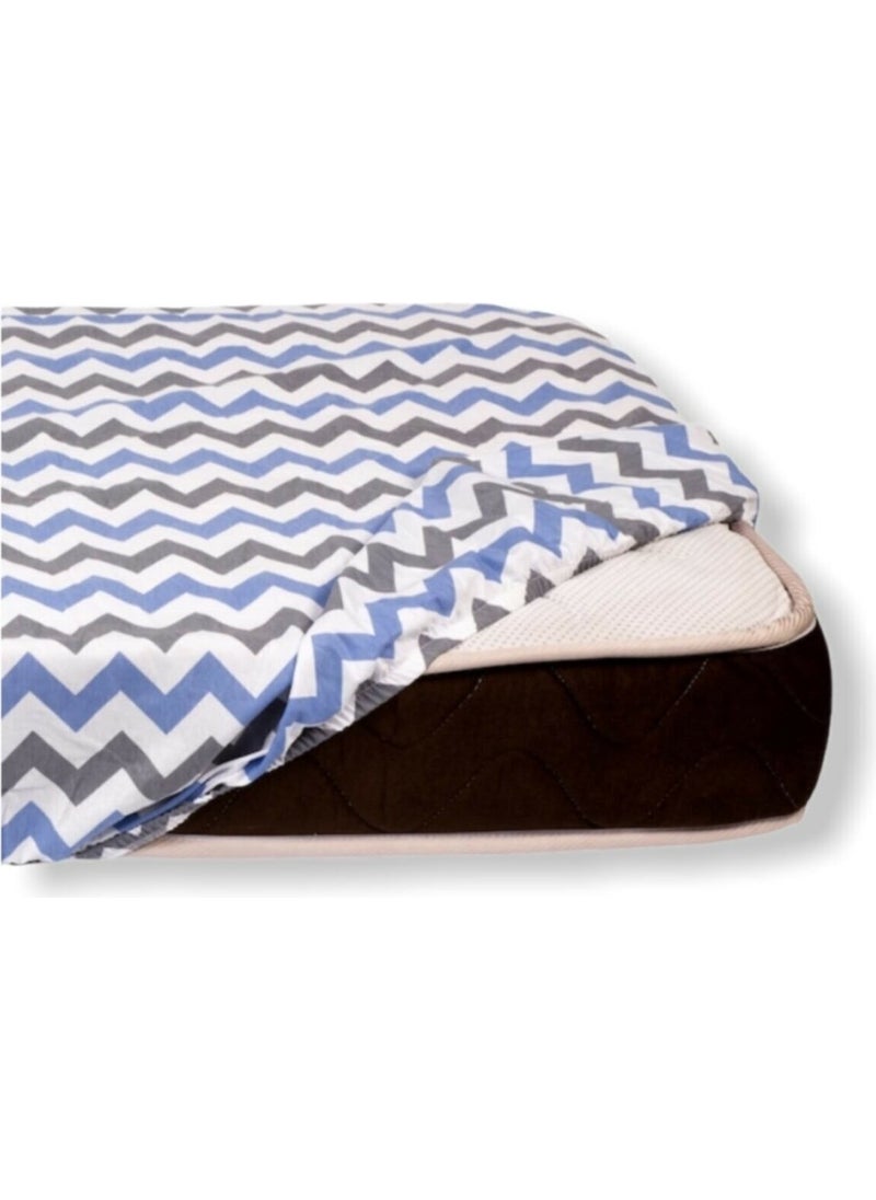 Bebek Özel Baby Special Cotton Baby and Kids Elastic Bed Sheet Blue Zigzag 90X140  - Image 2