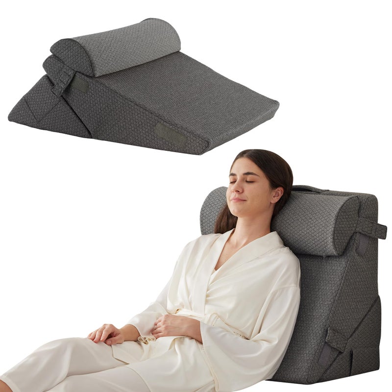 Bedluxe 3Pcs Orthopedic Bed Wedge Pillow Set, Foam Wedge Pillow Post Surgery for Back, Leg and Knee Support, Adjustable 9&12 Inch Folding Triangle Pillow for Sleeping, Acid Reflux, Snoring, Dark Grey - Image 1