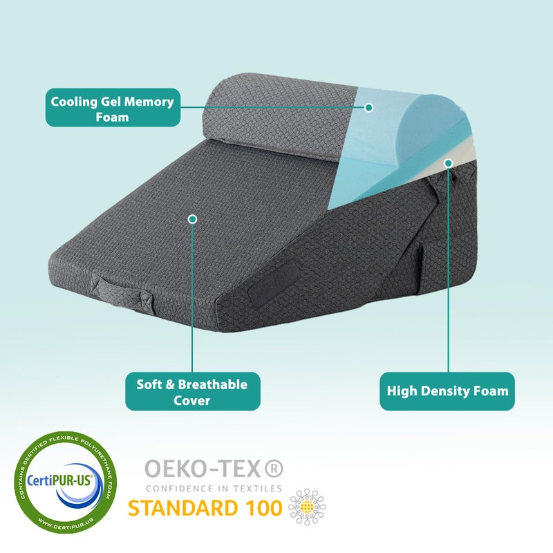 Bedluxe 3Pcs Orthopedic Bed Wedge Pillow Set, Foam Wedge Pillow Post Surgery for Back, Leg and Knee Support, Adjustable 9&12 Inch Folding Triangle Pillow for Sleeping, Acid Reflux, Snoring, Dark Grey - Image 5