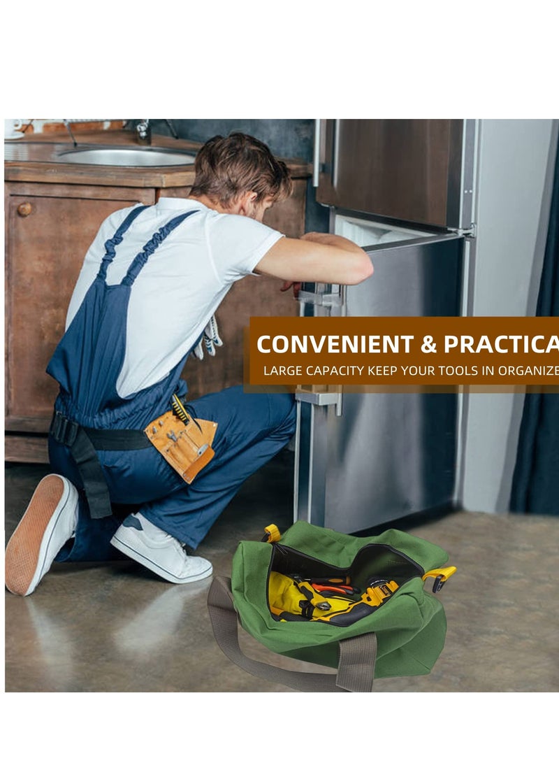 16 Inch Heavy Duty Canvas Tool Bag, Portable Wide Mouth Tool Bag, Large Capacity Handbag, Rugged Tool Organizer Tote Bag, Suitable for Plumbers, Electricians, Carpenters, Handymen (Green) - Image 4