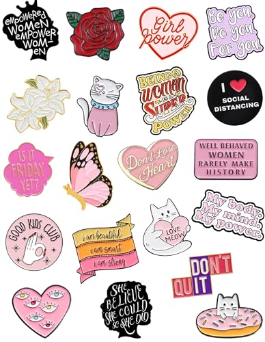 SINCCO 20 Pcs Girl Power Enamel Pins Bulk, Cute Backpack Pins Aesthetic Hat Lapel Pins for Backpacks, Funny Enamel Brooch Pin Set for Women, Girls, Bags, Lanyards - Image 1