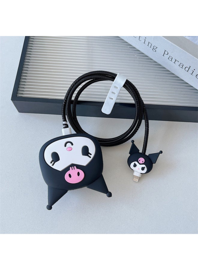2024 Cartoon British Rules 20W Fast Charging Head Protective Cover For Apple 20WPD Charger Folding Three-plug-Specifications:Little Devil 4-piece Set - Image 1