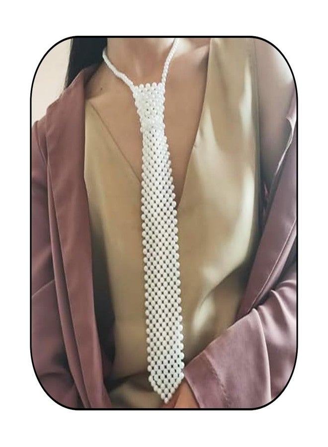 Bmirth Pearl Neck Tie White Pearls Tie Necklace Long Pearl Necklace Body Jewelry for Women - Image 1