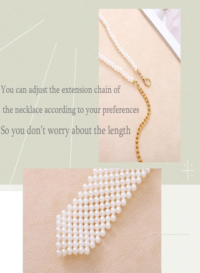 Bmirth Pearl Neck Tie White Pearls Tie Necklace Long Pearl Necklace Body Jewelry for Women - Image 5