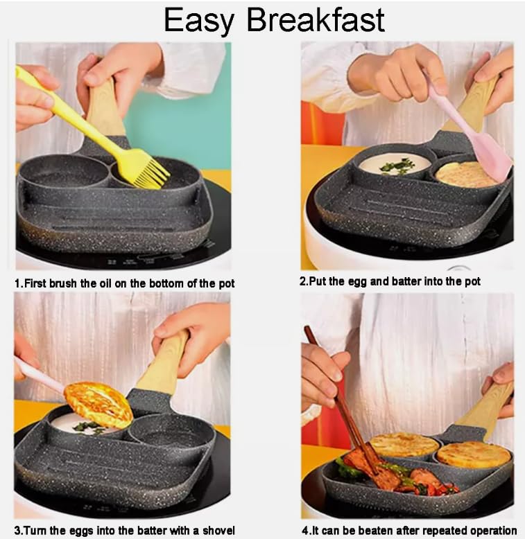 JUGTE Frying Pan Nonstick Pancake Pans 3-Cups Cookware Pancake, Omelette Pan,Idli Non Stick Plat Harmless with Handle for Electric Stove for Kitchen for Induction Cooker (Grey) - Image 4