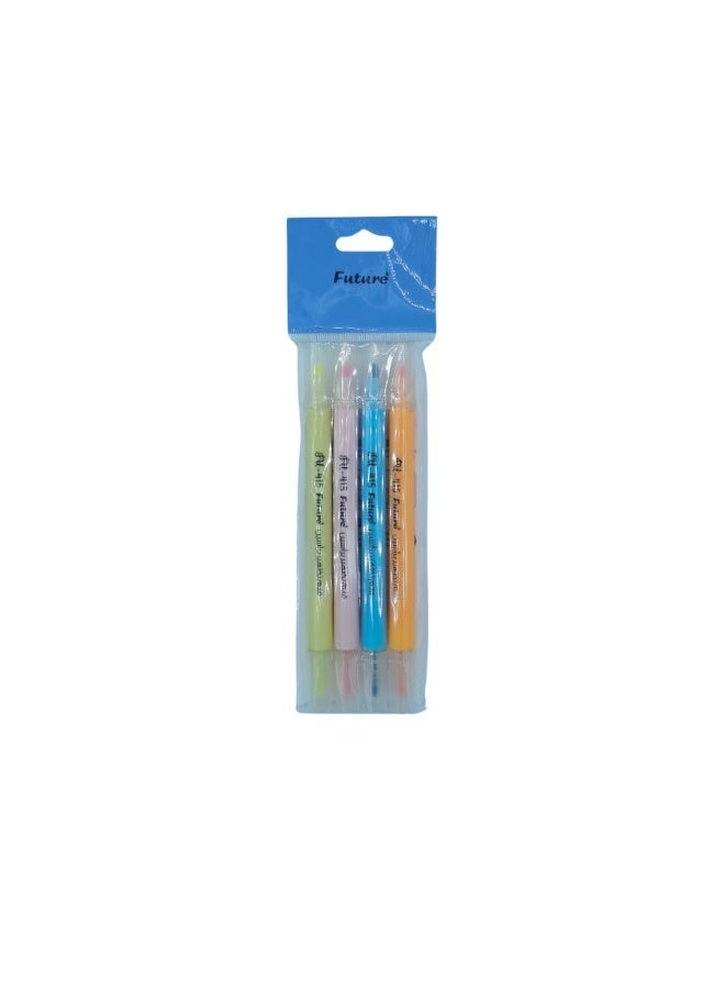 Future - set of 4 double-ended luminous highlighters in macaron colors, with a transparent chisel tip and a fine tip, visible window design for precise highlighting, quick-drying, water-based, ideal for journaling and school supplies