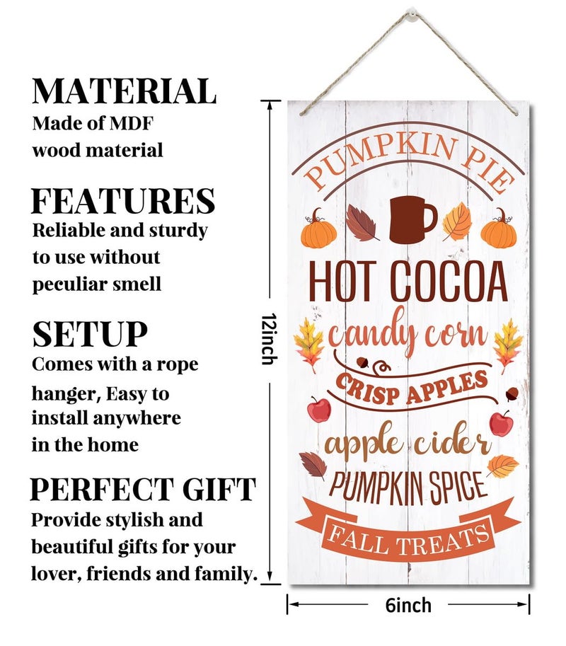 EDCTO Fall Decoration  Hanging Wood Sign Home Decorative  Fall Wall Decor  Decor for Home Kitchen  Decor for Coffee Tea Bar  Fall Treats  Hot Cocoa  Candy Corn  Pumpkin Spice  Crisp Apples  Apple Cider - Image 1