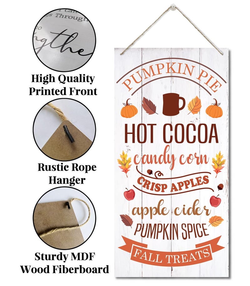 EDCTO Fall Decoration  Hanging Wood Sign Home Decorative  Fall Wall Decor  Decor for Home Kitchen  Decor for Coffee Tea Bar  Fall Treats  Hot Cocoa  Candy Corn  Pumpkin Spice  Crisp Apples  Apple Cider - Image 4