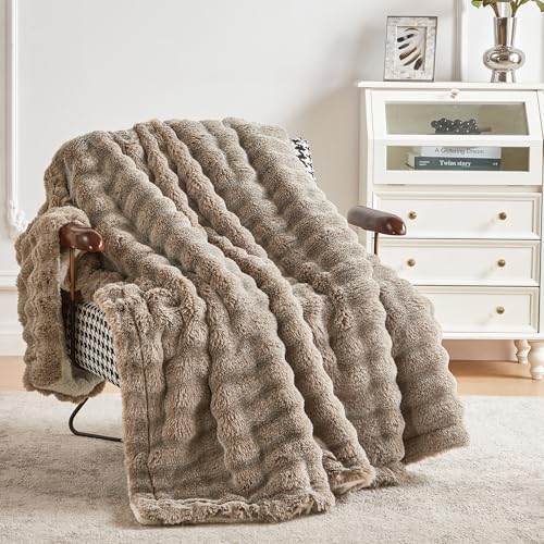 Serenhom 50x60 Inches Ultra-Soft Fuzzy Faux Fur Plush Throw Blanket - Thick, Warm Sherpa for Couch, Sofa, Bedroom, Camping - Decorative Blanket for Cozy Warmth, Bubble Brown - Image 4