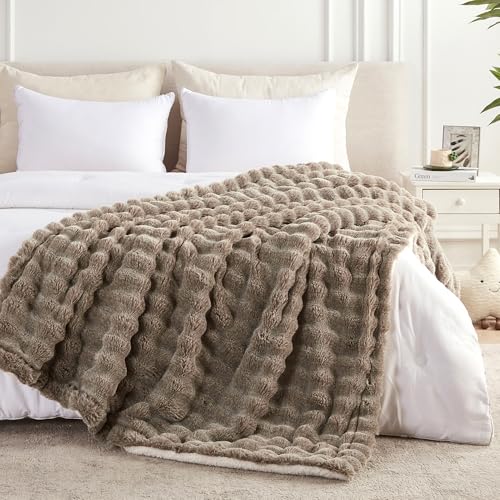 Serenhom 50x60 Inches Ultra-Soft Fuzzy Faux Fur Plush Throw Blanket - Thick, Warm Sherpa for Couch, Sofa, Bedroom, Camping - Decorative Blanket for Cozy Warmth, Bubble Brown - Image 5