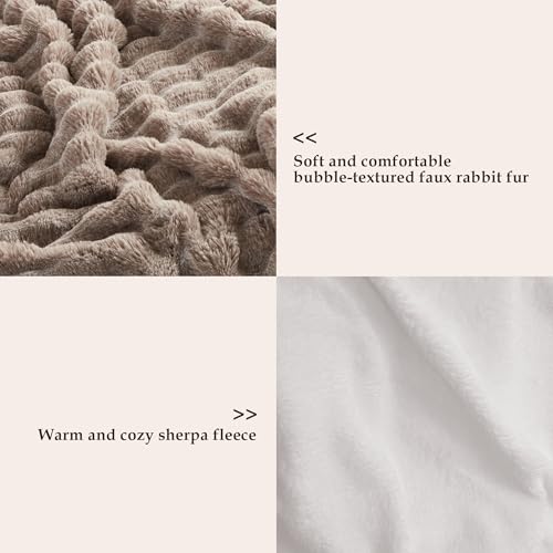 Serenhom 50x60 Inches Ultra-Soft Fuzzy Faux Fur Plush Throw Blanket - Thick, Warm Sherpa for Couch, Sofa, Bedroom, Camping - Decorative Blanket for Cozy Warmth, Bubble Brown - Image 3