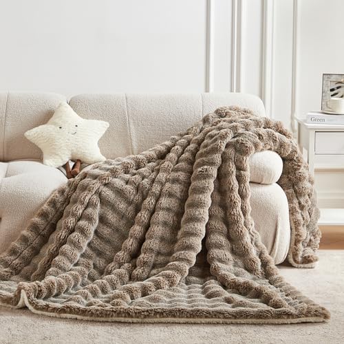 Serenhom 50x60 Inches Ultra-Soft Fuzzy Faux Fur Plush Throw Blanket - Thick, Warm Sherpa for Couch, Sofa, Bedroom, Camping - Decorative Blanket for Cozy Warmth, Bubble Brown - Image 1