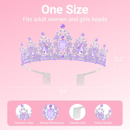 Papoopy Birthday Tiara and Crown with Sash, Birthday Tiara for Women Party (Purple) - Image 2