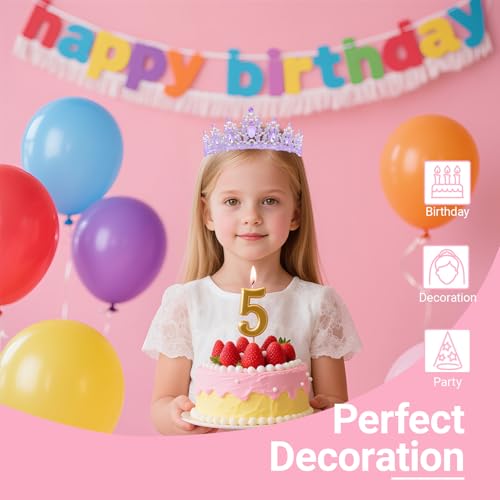 Papoopy Birthday Tiara and Crown with Sash, Birthday Tiara for Women Party (Purple) - Image 4