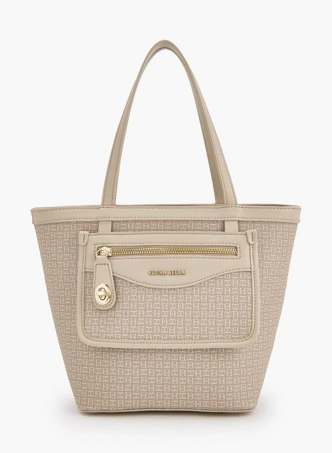 Monogram Print Tote Bag With Front Pocket