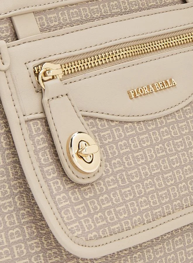 Flora Bella By Shoexpress TAUPE Monogram Print Tote Bag With Front Pocket for Women | Best Price UAE