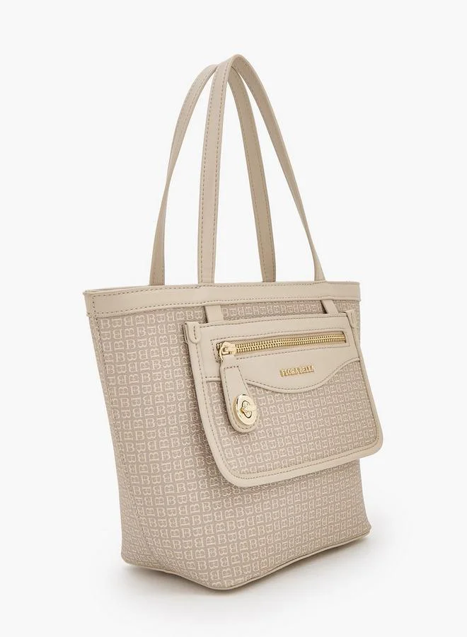 Flora Bella By Shoexpress TAUPE Monogram Print Tote Bag With Front Pocket for Women | Best Price UAE