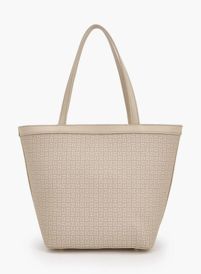 Flora Bella By Shoexpress TAUPE Monogram Print Tote Bag With Front Pocket for Women | Best Price UAE