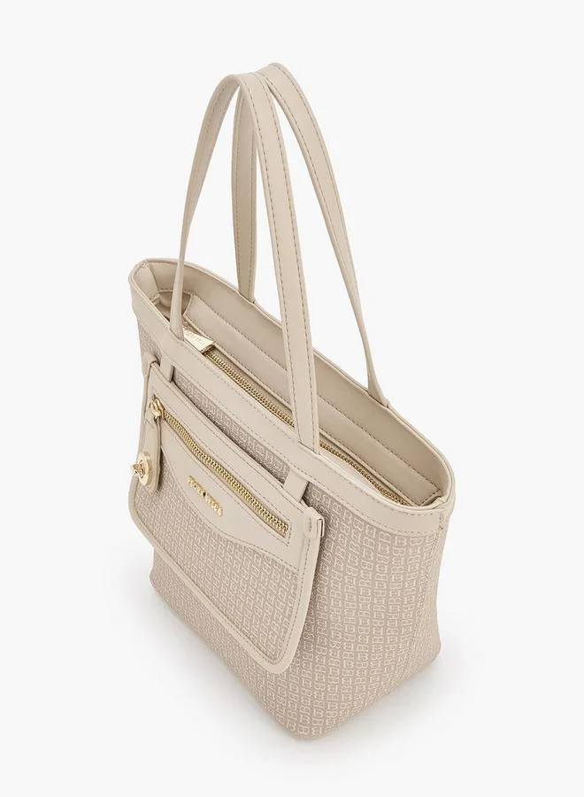 Flora Bella By Shoexpress TAUPE Monogram Print Tote Bag With Front Pocket for Women | Best Price UAE