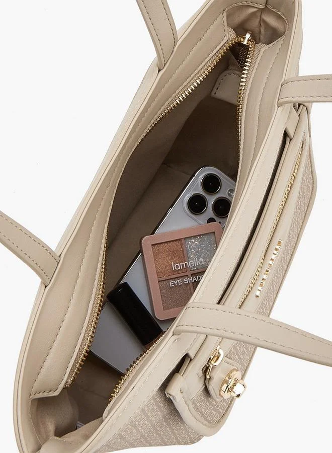Flora Bella By Shoexpress TAUPE Monogram Print Tote Bag With Front Pocket for Women | Best Price UAE