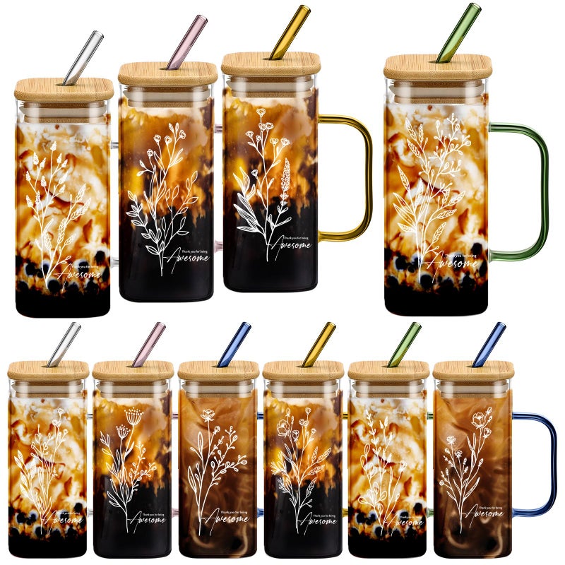 Singhoow 10 Pcs Valentine's Day Thank You Glass Cups 13.5 oz Team Appreciation Cups for Employee with Handle Lid Thank You for Being Awesome Drinking Tumbler for Office Staff Coworker (Awesome Style) - Image 1