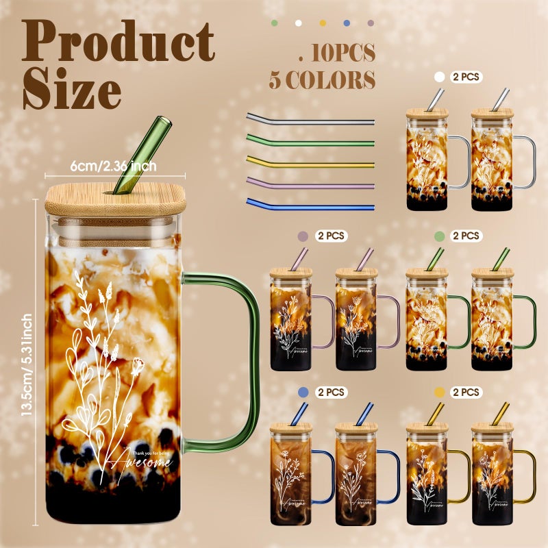 Singhoow 10 Pcs Valentine's Day Thank You Glass Cups 13.5 oz Team Appreciation Cups for Employee with Handle Lid Thank You for Being Awesome Drinking Tumbler for Office Staff Coworker (Awesome Style) - Image 2