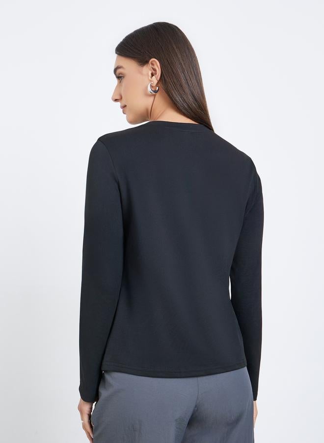 Styli Black Rose Embroidered Long Sleeve T-Shirt - Image 5