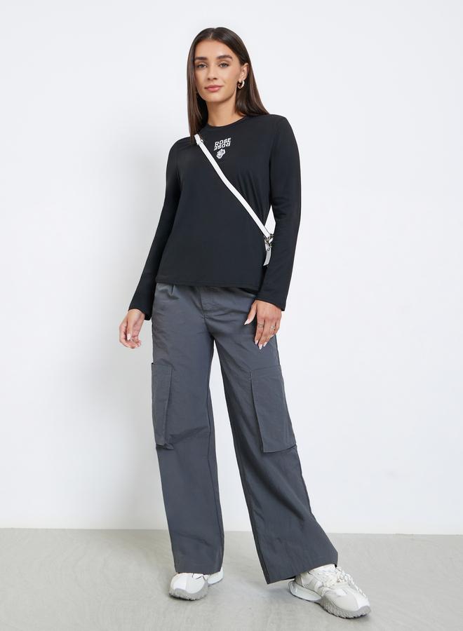 Styli Black Rose Embroidered Long Sleeve T-Shirt - Image 2