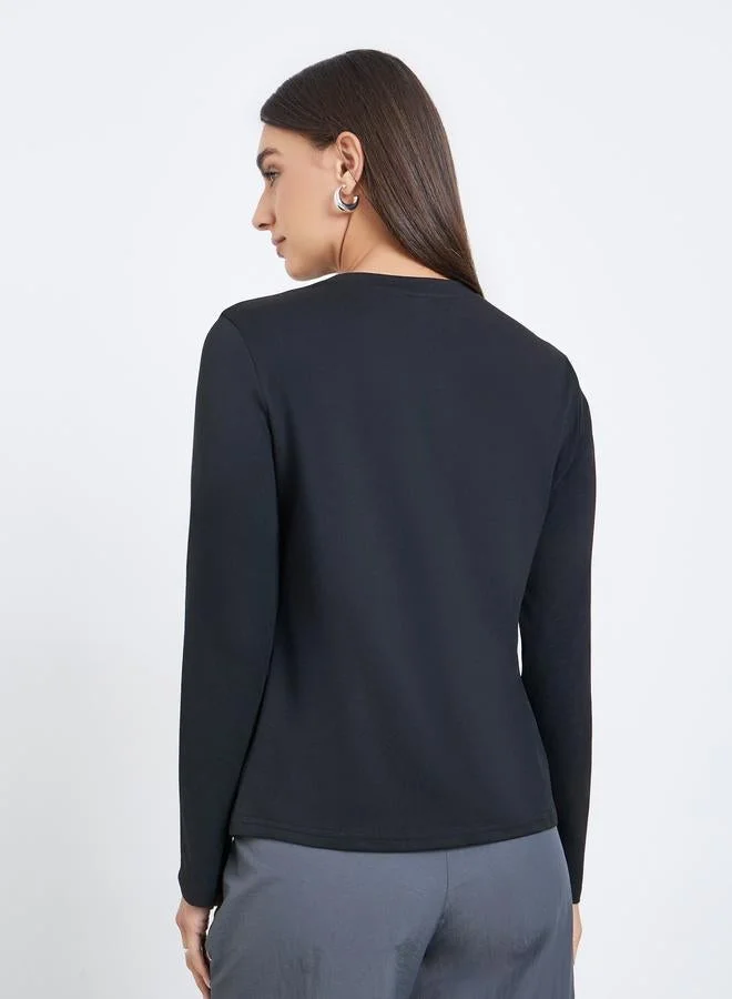 Styli Black Rose Embroidered Long Sleeve T-Shirt
