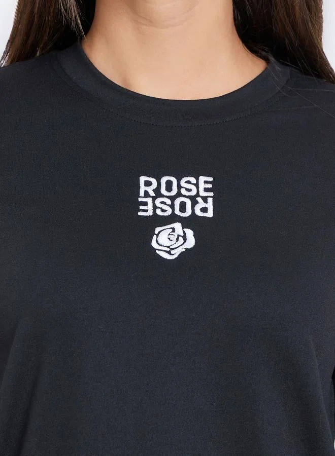 Styli Black Rose Embroidered Long Sleeve T-Shirt