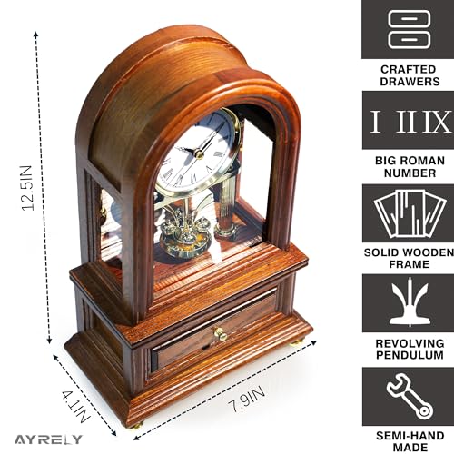 AYRELY® Wooden Table Anniversary Clock, Antique Shelf Clocks, Revolving Pendulum Mantel Clocks, Desk Grandfather Clock for Living Room, Home Decor Gift - Image 2