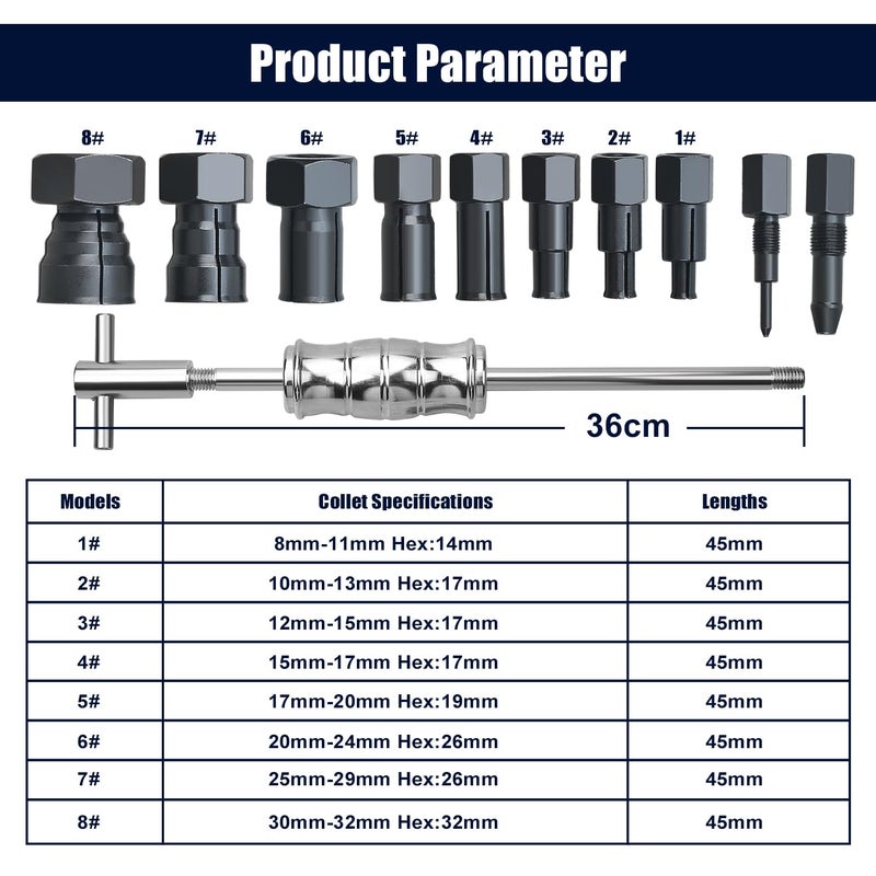 LainKeen 12pcs Blind Hole Collet Bearing Puller Set Internal Extractor Puller Kit with Slide Hammer and Expandable Collets 8-32MM Pilot Inner Removal Tool for Automotive and Motorcycle Wheel Bearings - Image 3
