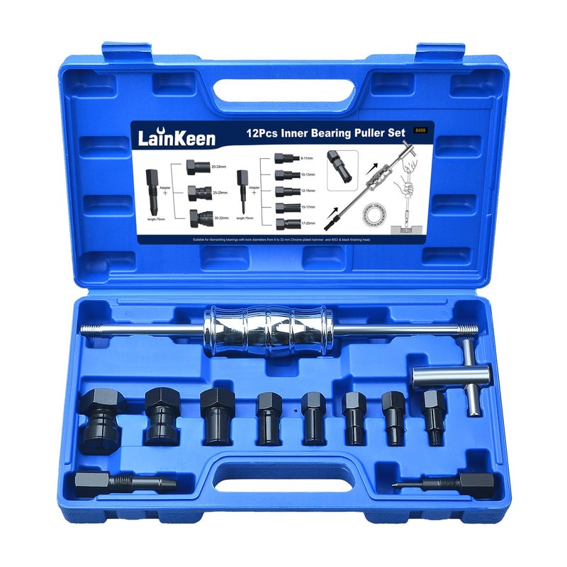 LainKeen 12pcs Blind Hole Collet Bearing Puller Set Internal Extractor Puller Kit with Slide Hammer and Expandable Collets 8-32MM Pilot Inner Removal Tool for Automotive and Motorcycle Wheel Bearings - Image 2