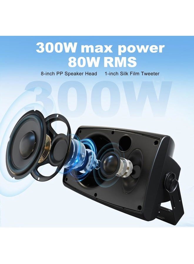 Herdio 8 Inch Outdoor Speaker Waterproof Wired 200 Watt with Powerful Bass, Wall Mounted Outdoor Speaker for Patio Garage Covered Patio (Black) - Image 2