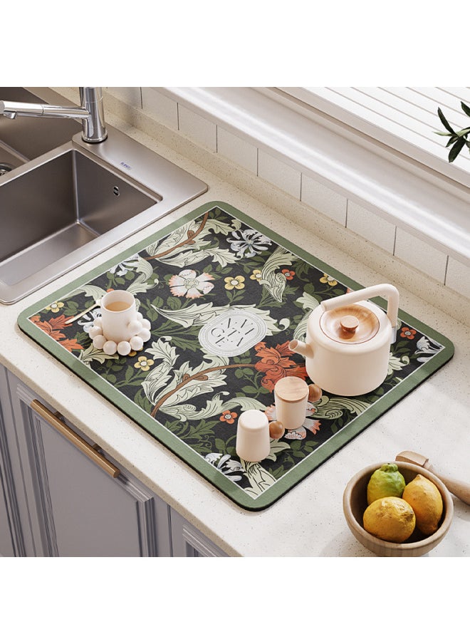 Generic American Retro Diatom Mud Kitchen Bowl Drain Pad Washing Table Water Absorbent Quick-drying Non-slip Table Bowl Chopsticks Padded Cloth-Color:Zc Spring Branch Years—yuan -Specifications:30x40cm  - Image 3