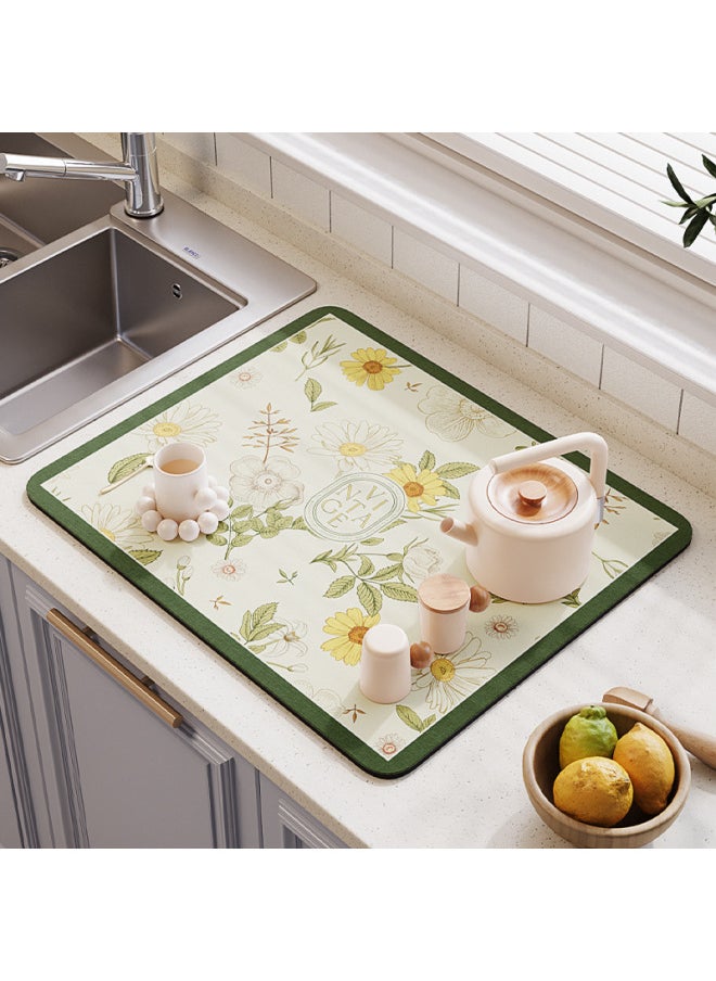 Generic American Retro Diatom Mud Kitchen Bowl Drain Pad Washing Table Water Absorbent Quick-drying Non-slip Table Bowl Chopsticks Padded Cloth-Color:Zc Spring Branch Years—yuan -Specifications:30x40cm  - Image 2