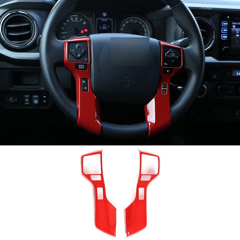 LLKUANG Car Steering Wheel Moulding Chrome Cover Trims Stickers Fit for Toyota Tundra 20142021 Tacoma 20162022 ABS Steering Wheel Cover Trim AccessoriesRed33 Holes Style