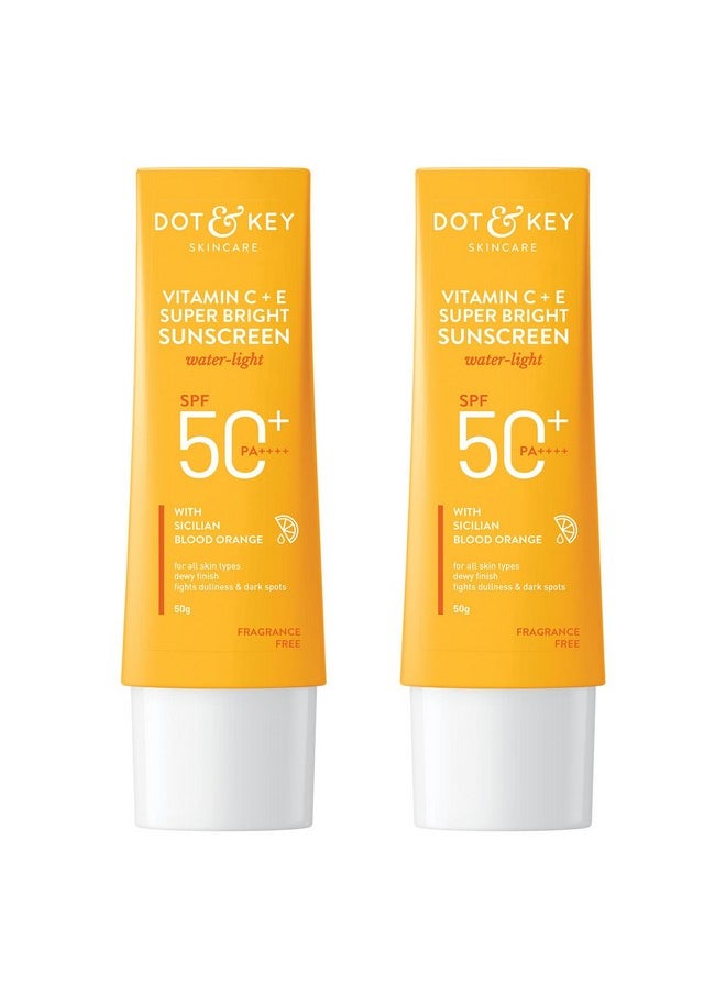 Dot & Key Dot & Key Vitamin C + E Super Bright Sunscreen SPF 50 Combo (Pack of 2, 50gm each) | Water-Light, UVA/UVB & Blue Light Protection | For Even Toned & Glowing Skin | No White Cast, | For All Skin Types  - Image 1