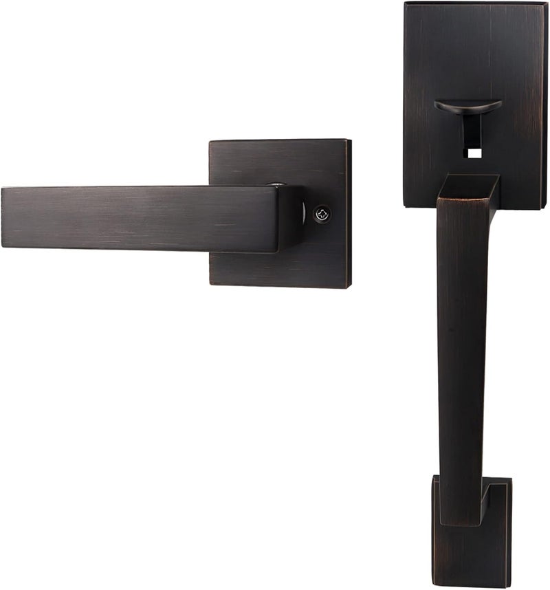 Azdele Bronze Front Door Handle Set, Oil Bronze Entry Door Handle Set with Door Lever Reversible for Right and Left Handed Doors, Venetian Bronze Door Handle with Lower Half Lever - Image 1