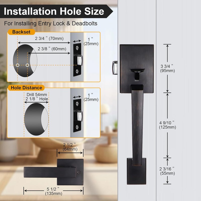 Azdele Bronze Front Door Handle Set, Oil Bronze Entry Door Handle Set with Door Lever Reversible for Right and Left Handed Doors, Venetian Bronze Door Handle with Lower Half Lever - Image 3