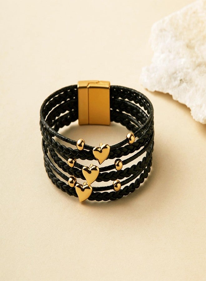 KOLODOGO Boho Leather Cuff Bracelets for Women Gold Bead Bracelets Stackable Clasp Bracelets for Women as Jewelry Gift - Image 5