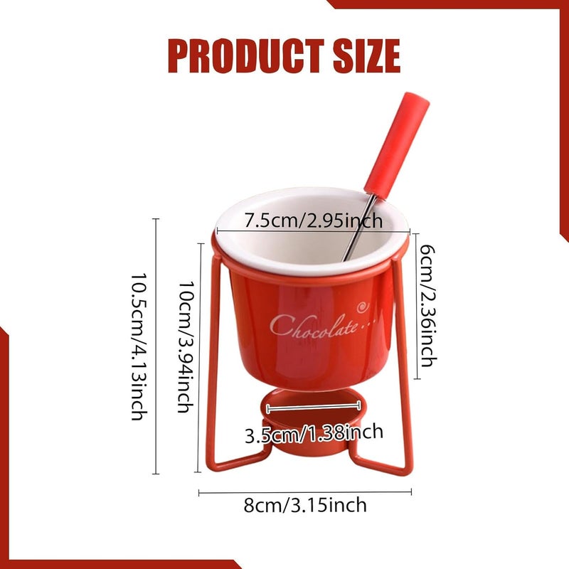 Chocolate with Fork, Butter and Cheese Fondue Set, Tealight Set, Porcelain Melting Pot, Hotpot for Home, Dessert Parties, Red - Image 3