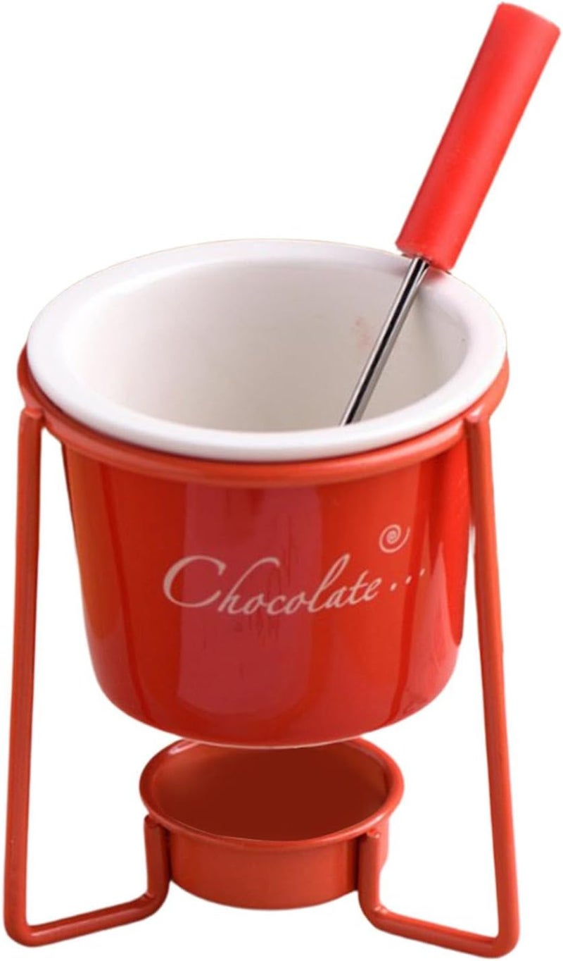 Chocolate with Fork, Butter and Cheese Fondue Set, Tealight Set, Porcelain Melting Pot, Hotpot for Home, Dessert Parties, Red - Image 1