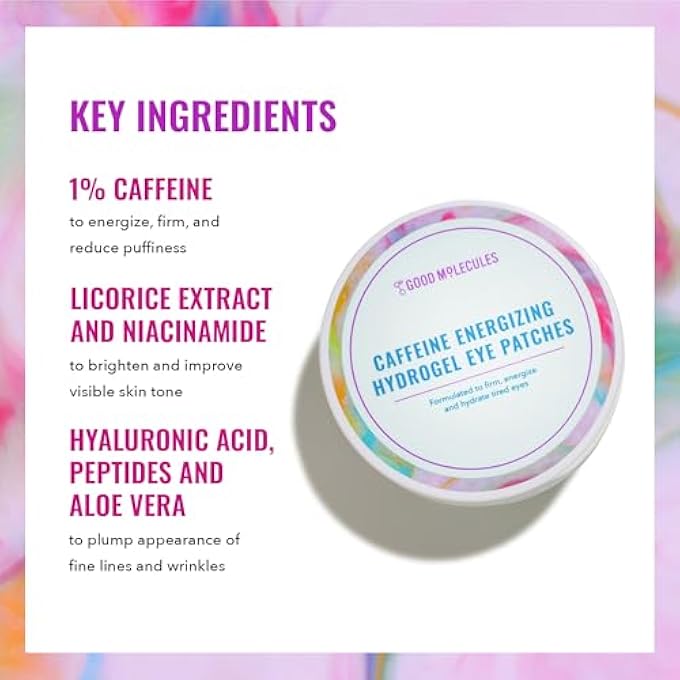 Good Molecules Caffeine Energizing Hydrogel Eye Patches 30 Pairs! Formulated with Caffeine, Niacinamide and Hyaluronic Acid! Eye Mask To Firm, Energize and Hydrate Tired Eyes! Vegan and Cruelty Free! - Image 3
