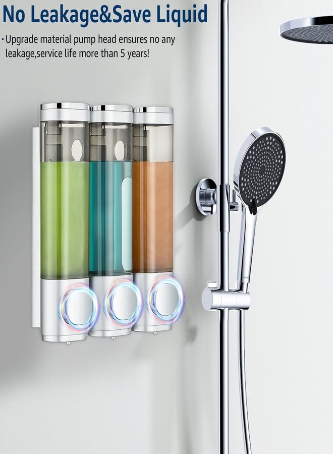 Pollock Shower Dispenser 3 Chamber No Drill Shampoo and Conditioner Dispenser for Bathroom, Large Capacity, Silver - Image 4
