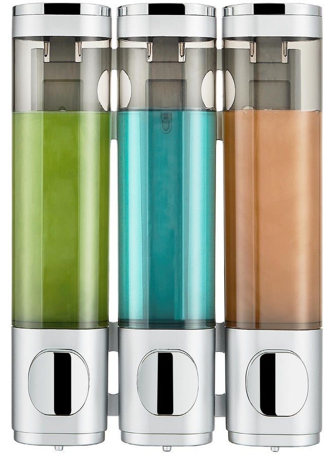 Pollock Shower Dispenser 3 Chamber No Drill Shampoo and Conditioner Dispenser for Bathroom, Large Capacity, Silver - Image 1