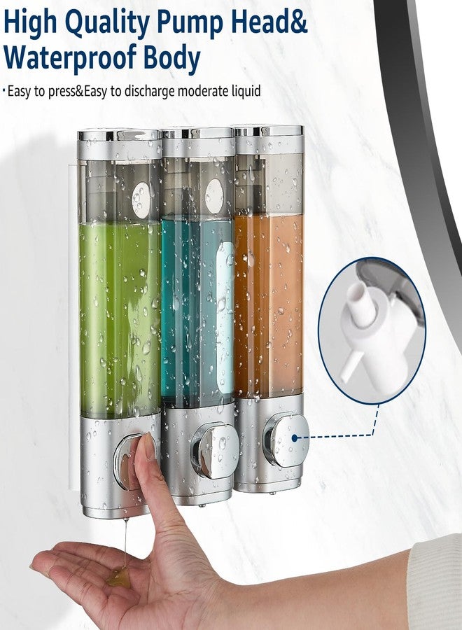 Pollock Shower Dispenser 3 Chamber No Drill Shampoo and Conditioner Dispenser for Bathroom, Large Capacity, Silver - Image 2